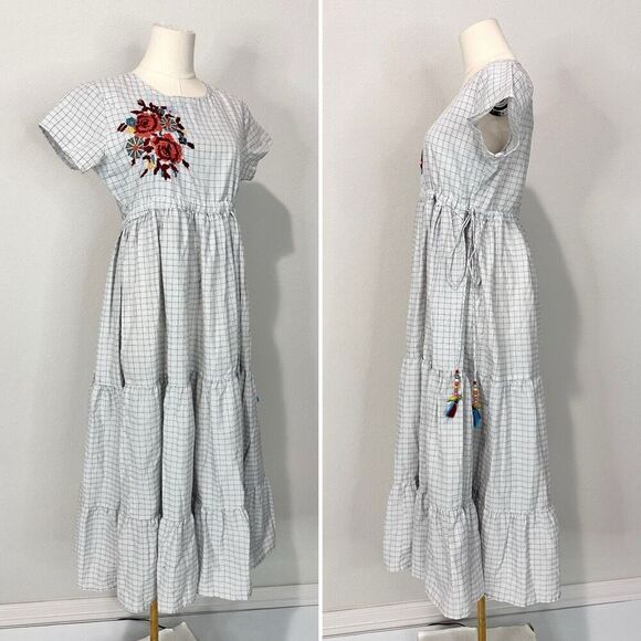 Sangria Embroidered Empire Waist Midi Dress M Boho Cottage Core Prairie - Picture 4 of 11